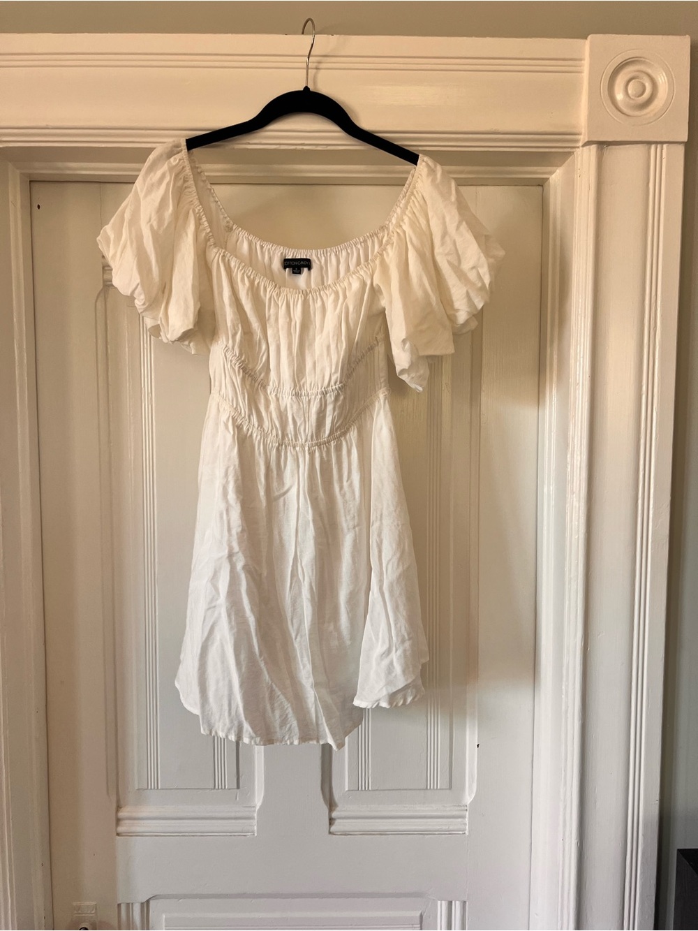 Cotton Candy White Off-Shoulder Mini Dress with Ruffle Sleeves
